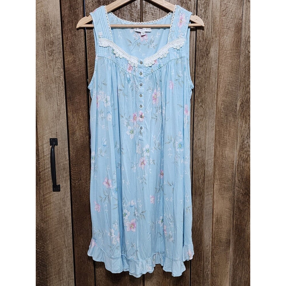 Eileen West Cottage Rose Cotton Lawn Sleeveless Sleep Night Gown Sz M - Picture 3 of 11